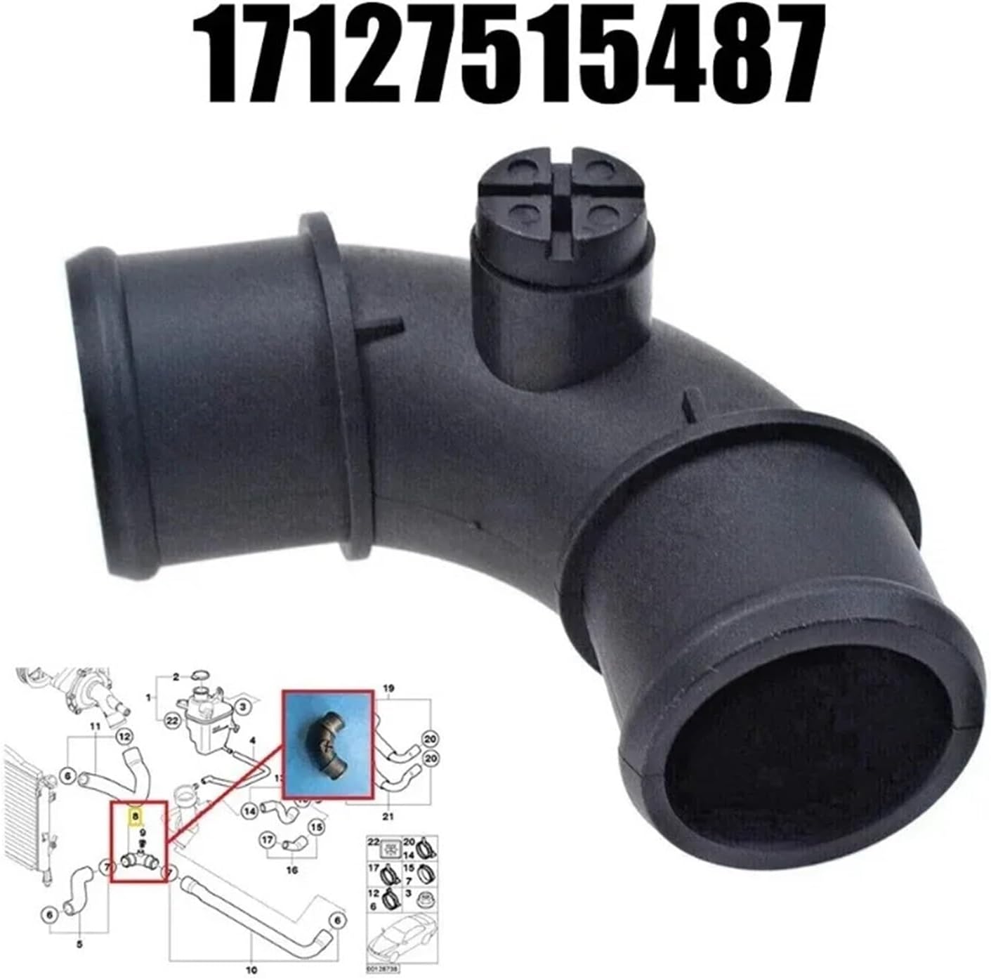 Radiator Hose Coolant Elbow Fits Compatible with BMW R50 R52 R53 2001-2006 17127515487 17127515494 17127515502 17127518614 17127518615(17127515487)