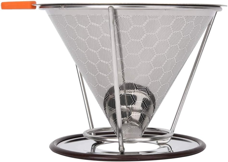 Stainless Steel Coffee Filter, Metal Conical Paperless Reusable Single Cup Slow Drip Coffee Filter(125mm)