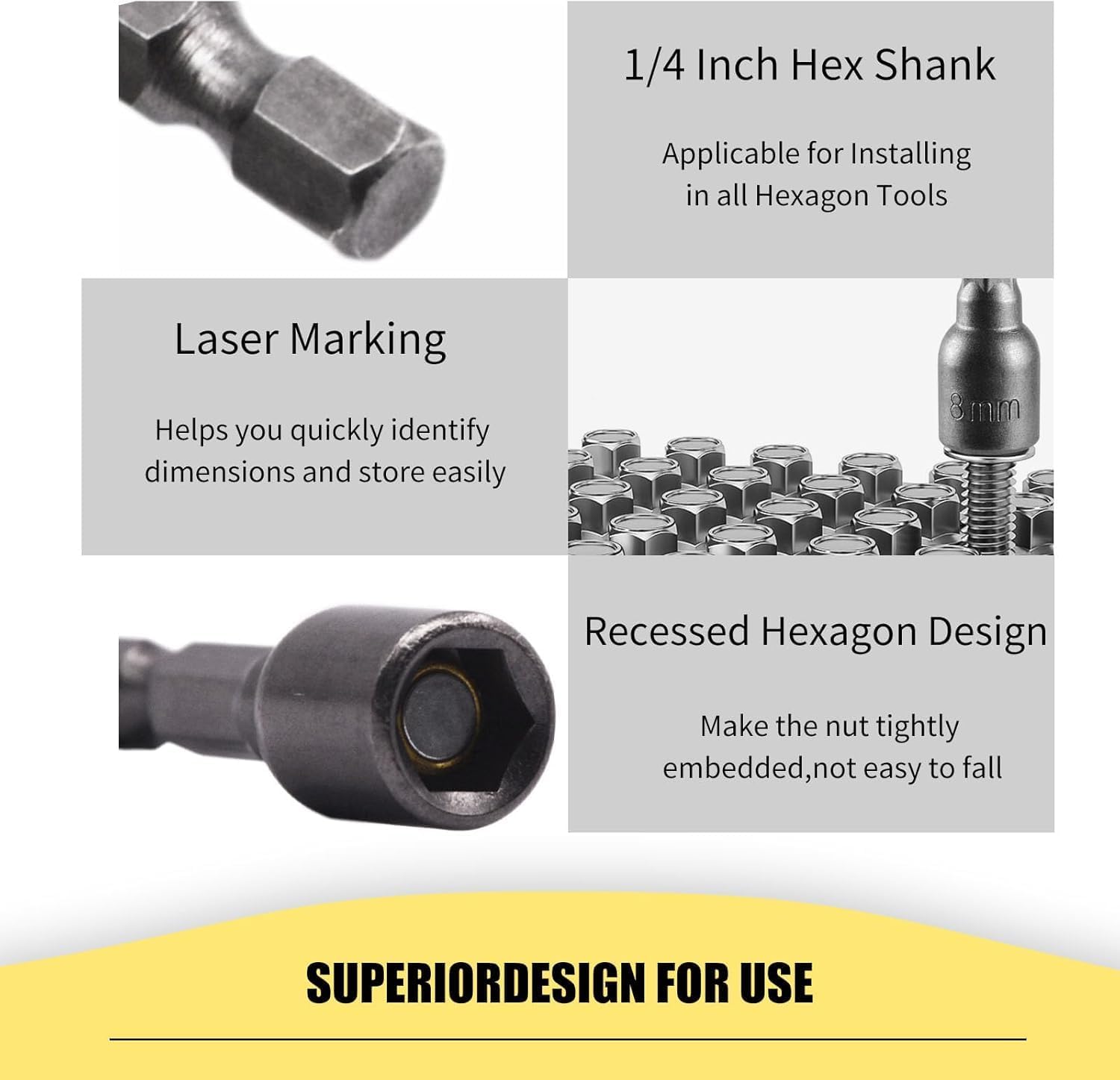 YXQ Hex Magnetic Power 8mm 5/16 Socket Adapter Drill Bit Nut Driver Set 1/4 inch Hex for Power Tools, 12-Piece