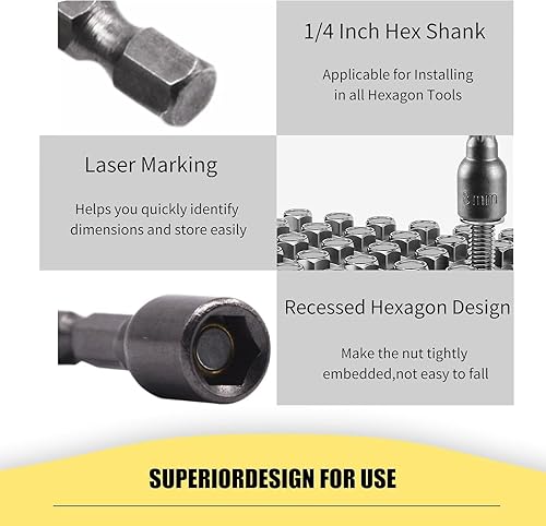 Miniatura 6 de YXQ Hex Magnetic Power 0.315 in 516 adaptador de enchufe Broca Juego de destornilladores de tuerca hexagonal de 14 pulgadas para herramientas