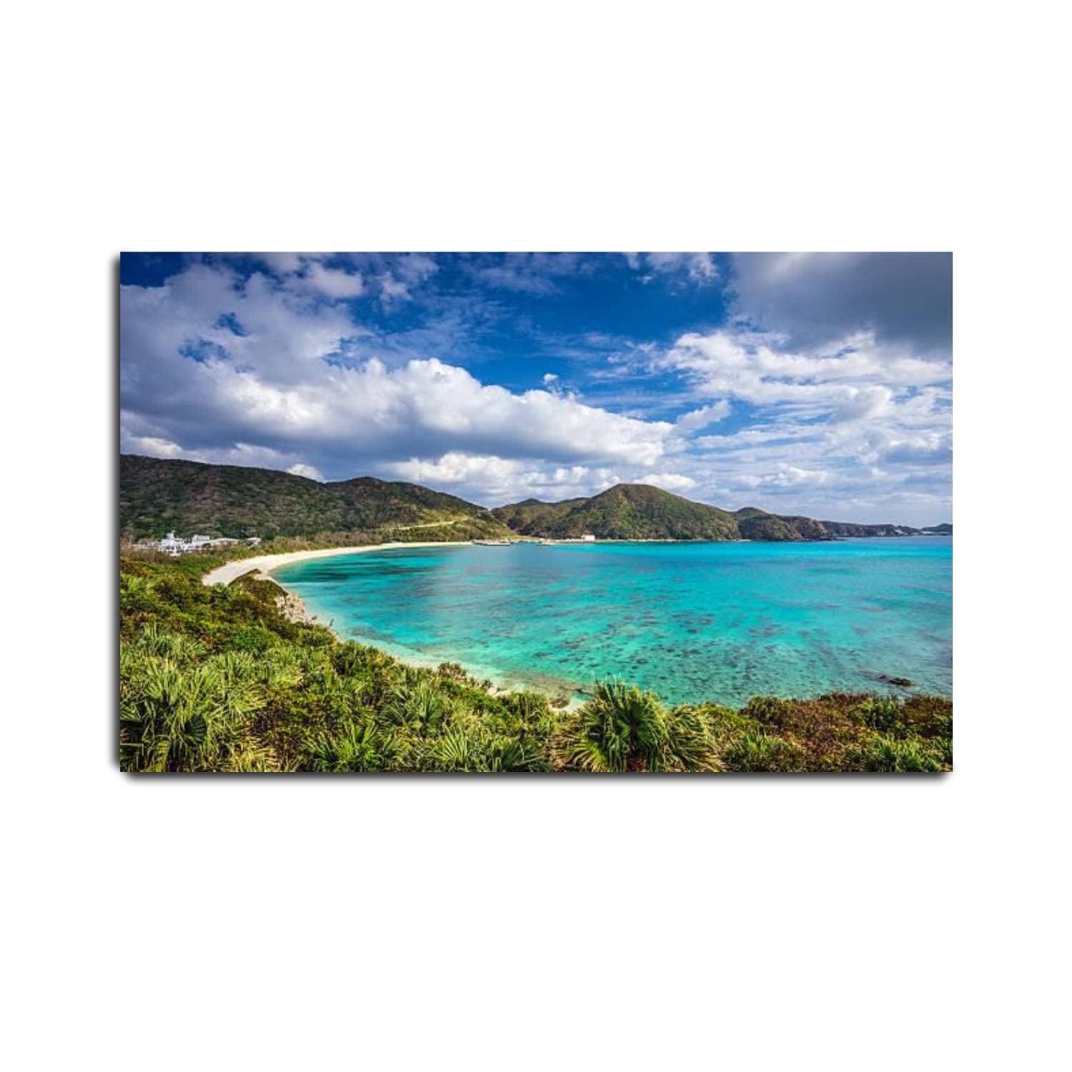 Canvas Print Pictures Wall Art Painting Aharen Beach in Okinawa Japan Framed & Stretched Posters Ready to Hang Home Decor Artworks - 20x32inch