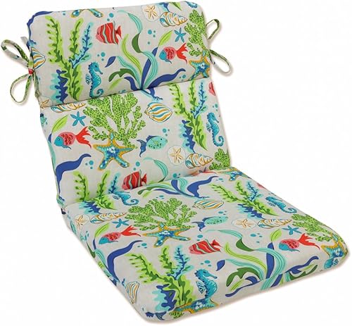 Pillow Perfect Cojín para silla de esquina redonda azul Coral Bay para exterioresinteriores