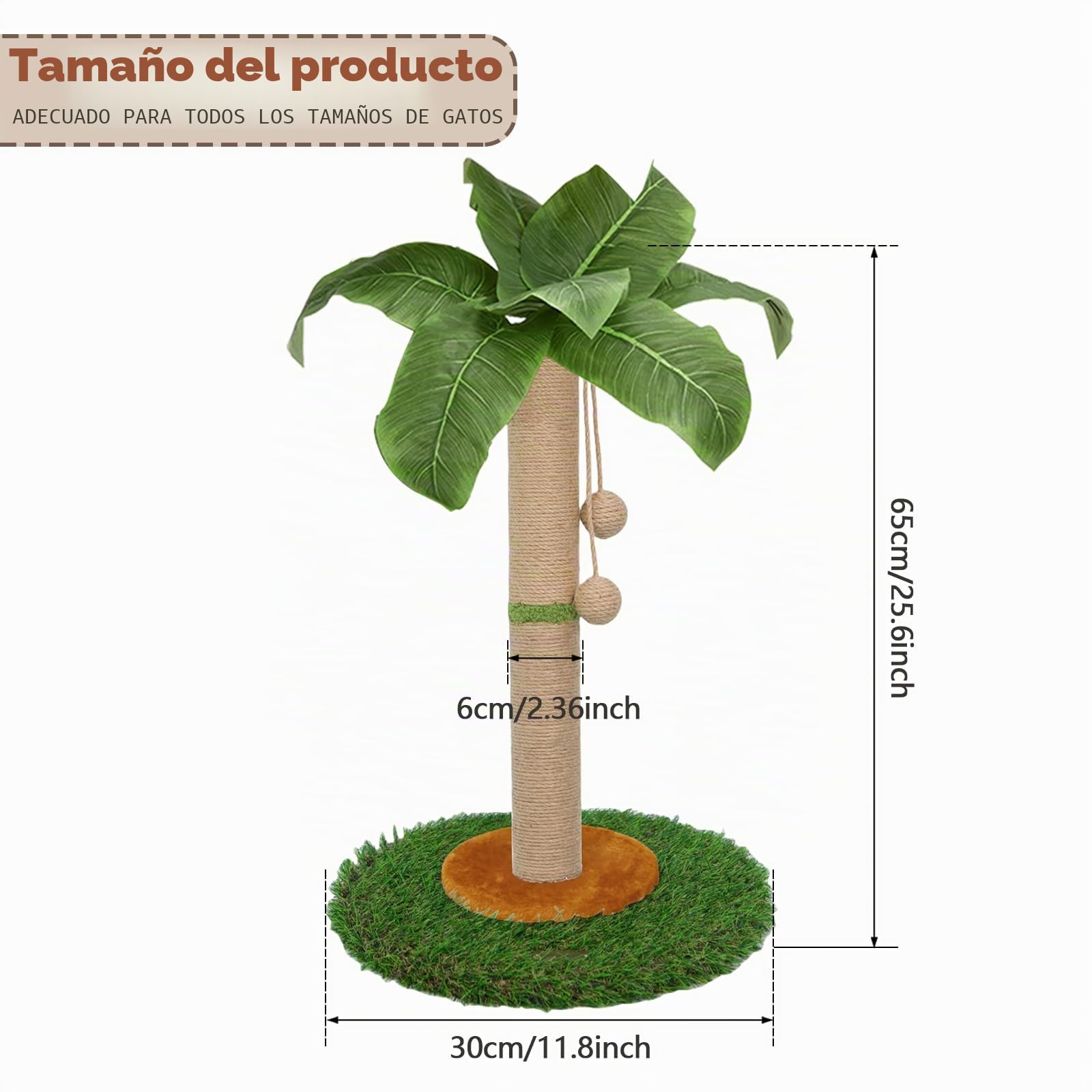 Poste rascador para gatos y gatitos de interior, poste rascador de 60 cm de alto con cuerda de sisal, poste rascador de palmera con bola colgante (60 cm)