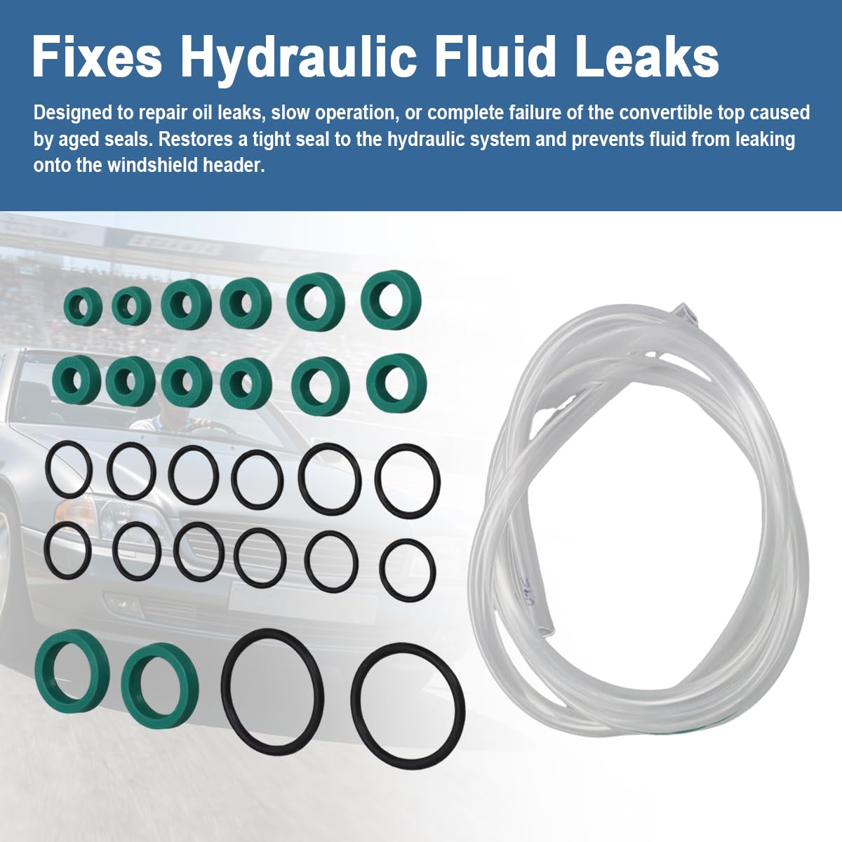 for Mercedes-Benz SL R129 SL500 SL600 SL320 SL60 AMG 1990-2002, Complete Hydraulic Roof Repair Seal Kit W/Sealing Tube