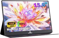 GRASEP Monitor Portátil 15,6 Polegadas para Notebook – Extensor de Tela Portátil Full HD 1920x1080, HDR10, 250 cd/m², 72% NTSC, Som Estéreo Duplo, Conexão por Fio para Multitarefa e Entretenimento