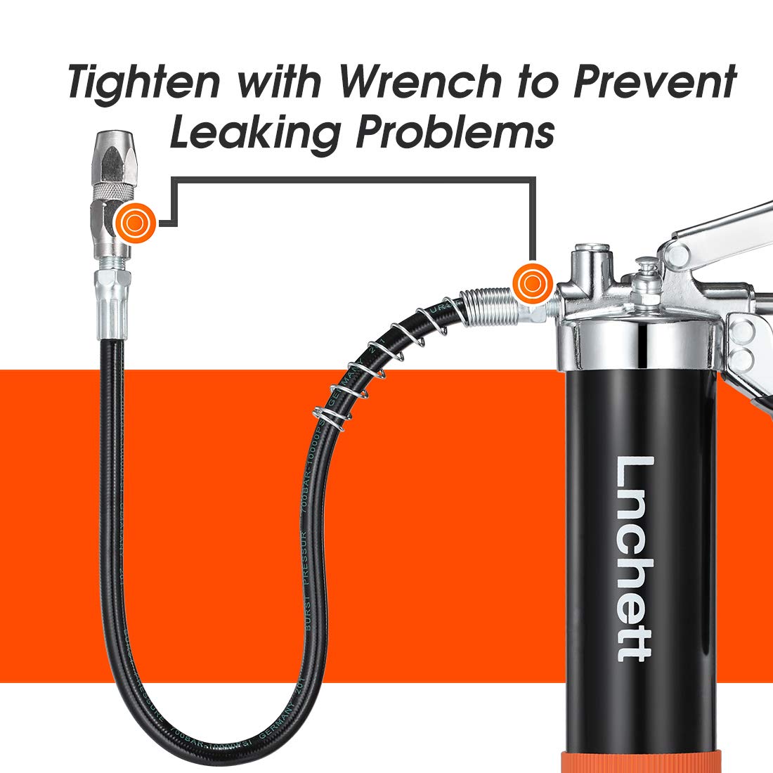 Lnchett Grease Gun, Professional Pistol Grip Grease Gun with 18 Inch