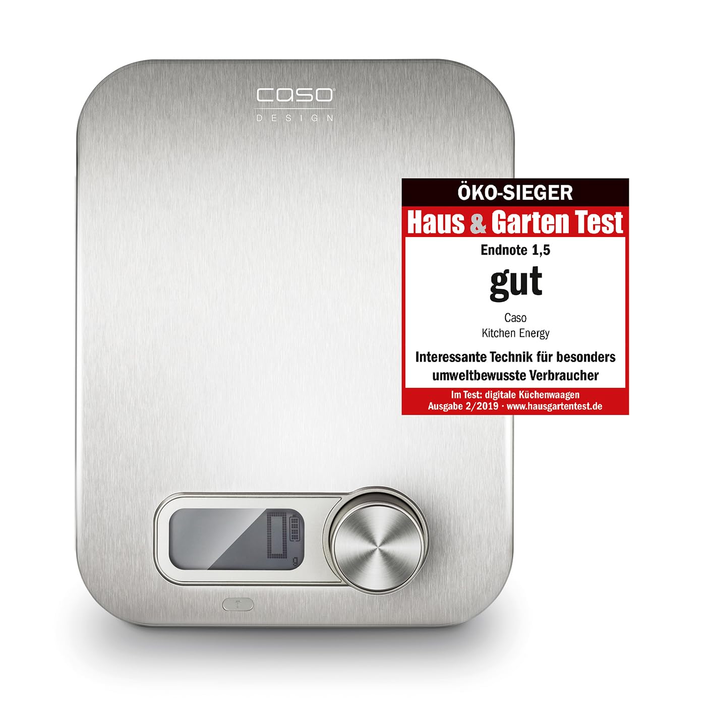 CASO Kitchen Energy Design Kitchen Scales, Digital Kitchen Scales, Battery-Free Use Thanks to Kinetic Energy, Environmentally Friendly and Sustainable, up to 5 kg in 1 g Stainless Steel