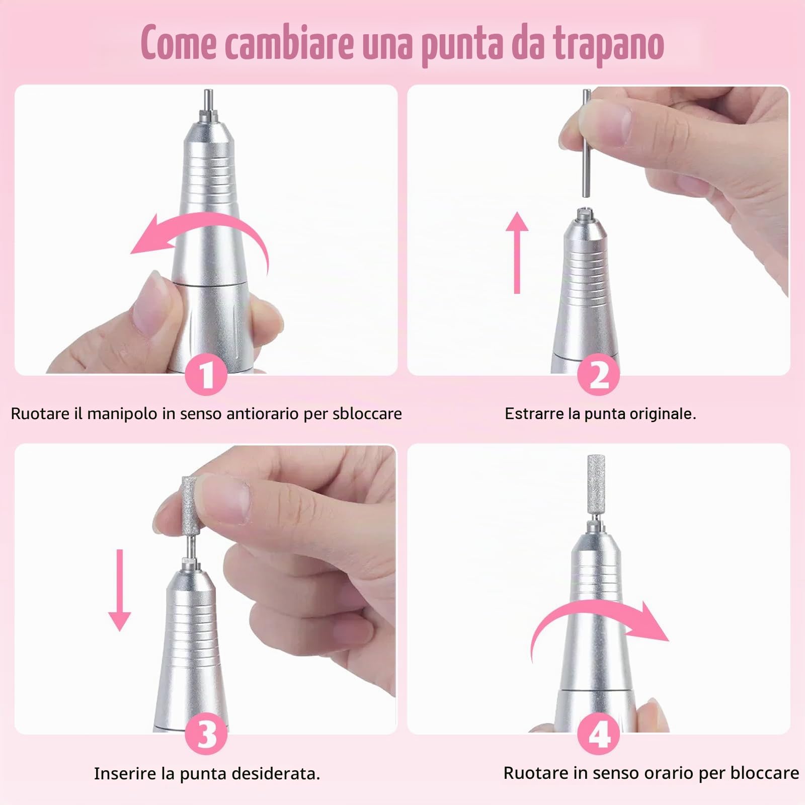 Fresa per Unghie Professionale 45000 Rpm, 13 in 1 Lima Unghie Elettrico Con Display Lcd, Velocità Regolabile, Portatile,Ricaricabile Micromotore, Kit per Manicure E Pedicure