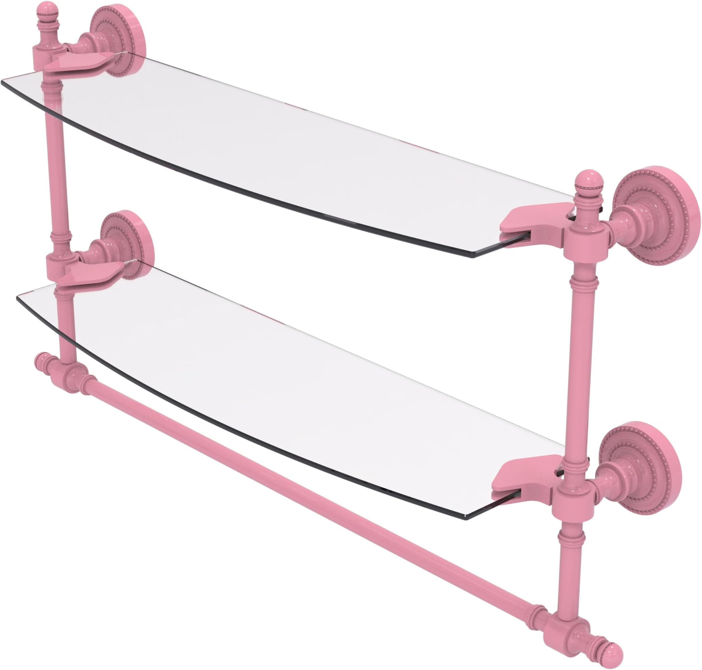 Retro Dot Collection Two Tiered Glass Shelf with Integrated Towel Bar