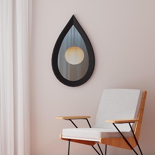 Miniatura 4 de Espejo de pared irregular de 34" x 20", espejo con marco de madera negra, espejo de pared asimétrico para sala de estar, dormitorio, baño, entrada,