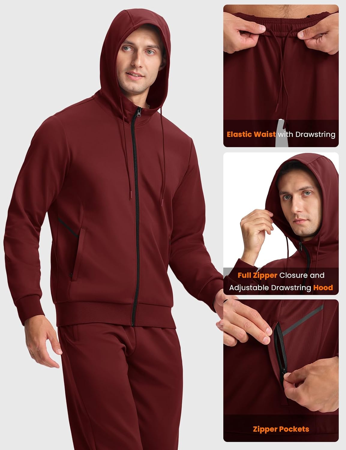 BASUDAM Men's Tracksuits Sweatsuits Set Hooded Sweat Track Suits for Men 2 Piece Warm Up Full Zip Athletic Sports Activewear - Image 4