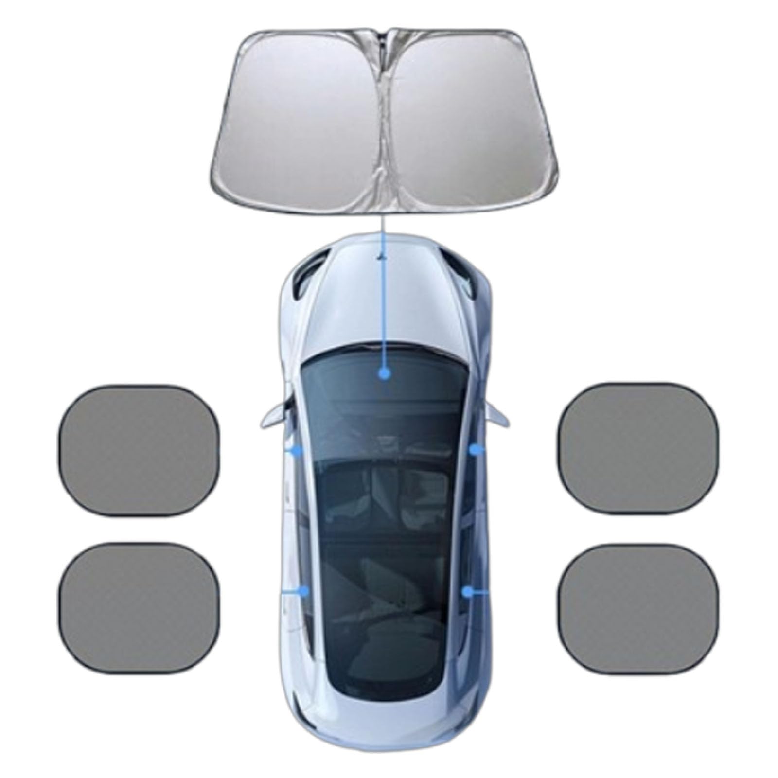 ONEMAJI Front Windshield Sunshade for VW Passat B8 3G Variant 2014-2023, Titanium Silver UV Ray Reflector Interior Heat Blocker Foldable Sun Visor Shield,Front+4Side Screen Mesh-140 * 70cm