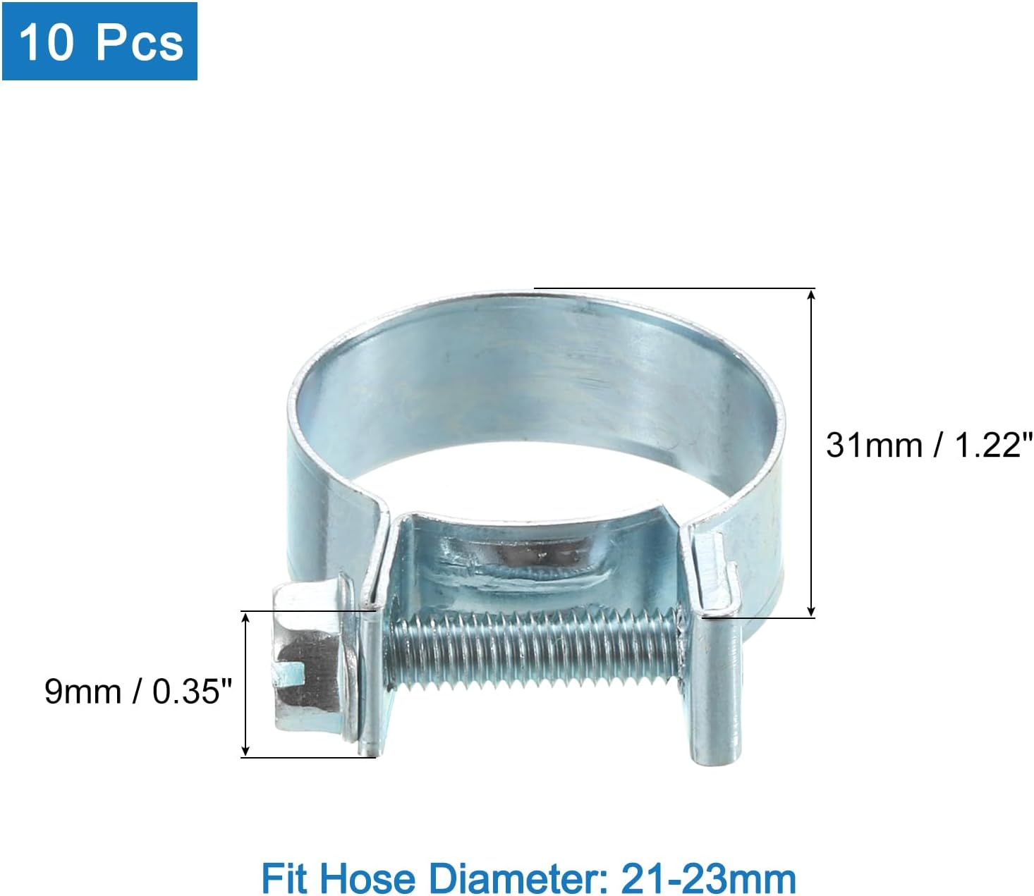 10Pcs Mini Fuel Line Pipe Hose Clamp Clip, Adjustable 21-23mm(0.83"-0.91") Fuel Injection Line Style Hose Clamp, Zinc Plated Pipe Hose Clip Tube Clamps