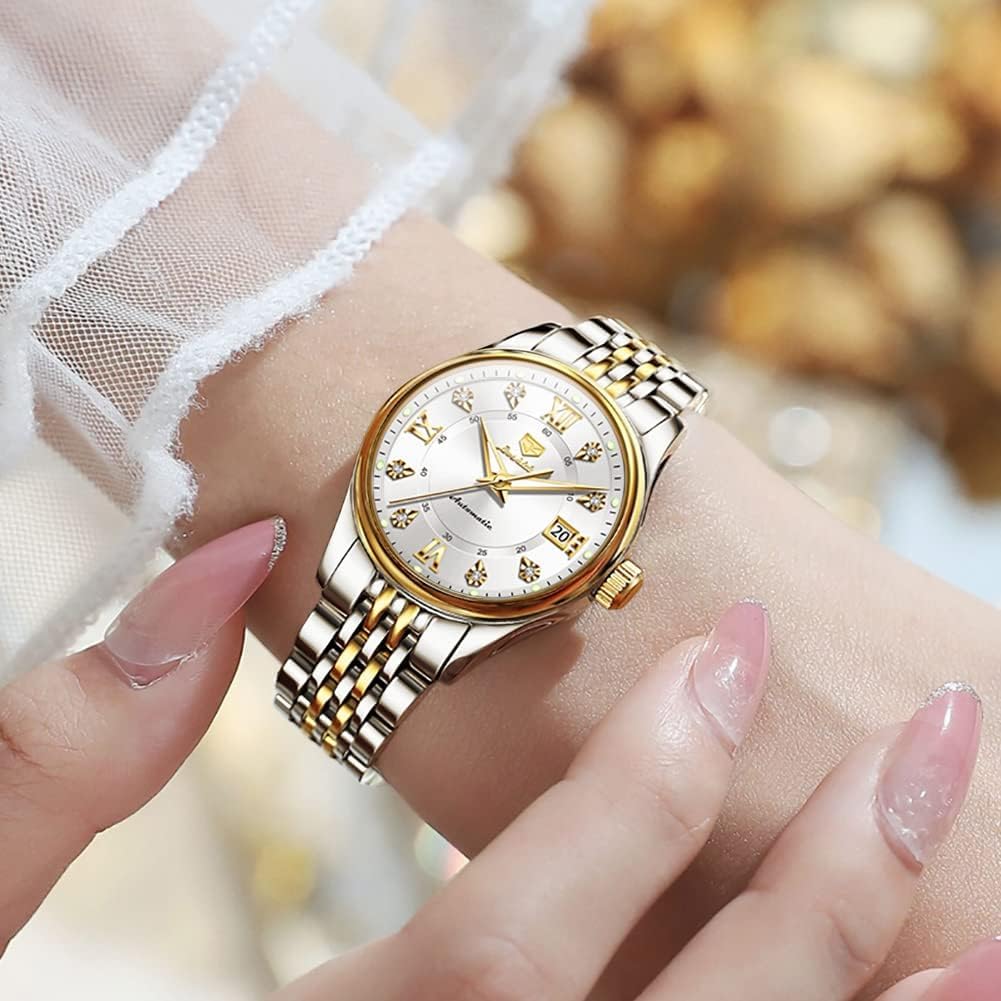 OLEVS Automatic Watches for Women Luxury Stainless Steel Gold and Silver Diamond Mechanical Dress Self Winding Date Waterproof Wrsit Watches for Ladies - Image 7