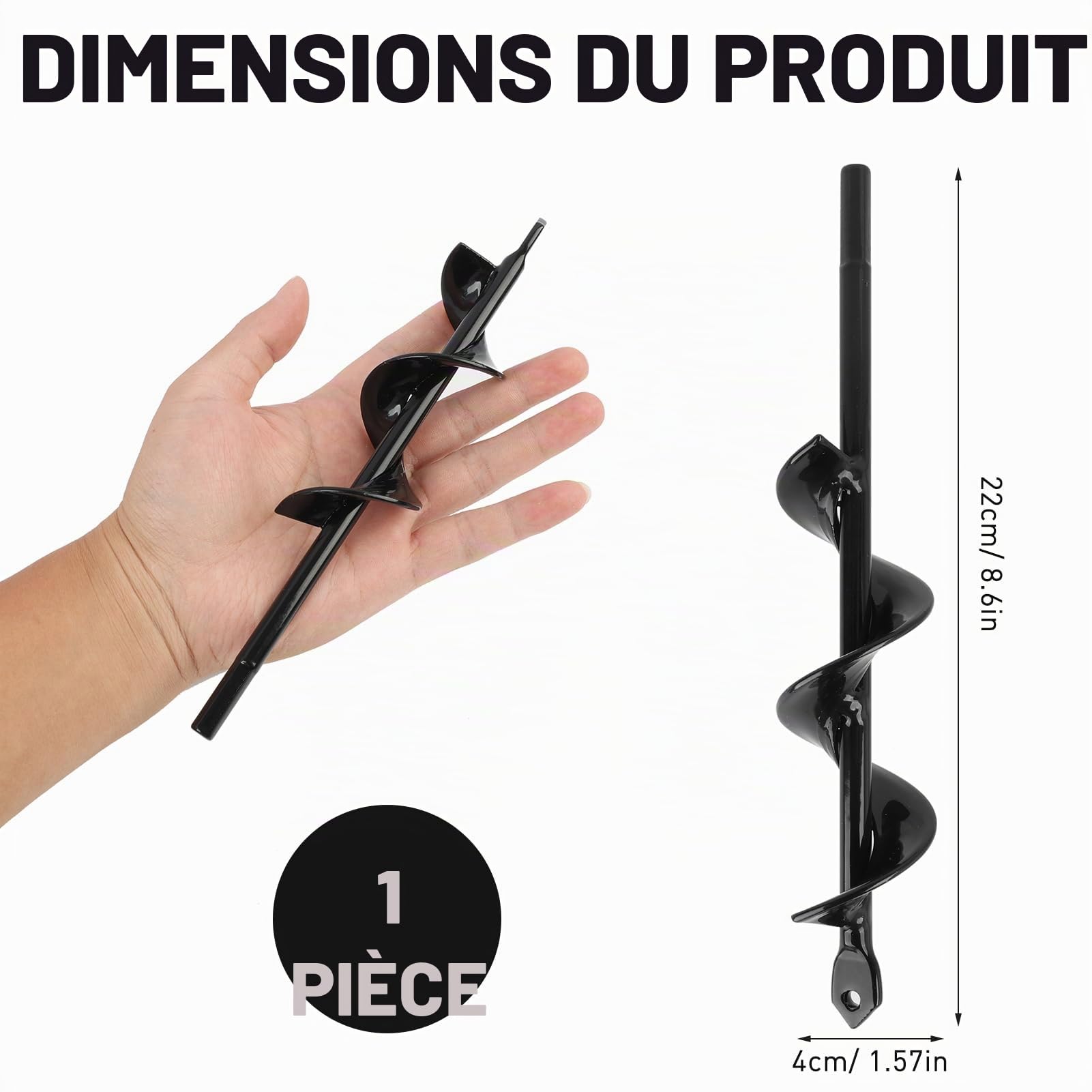 Foret hélicoïdal de Jardinage, 4x22cm, Mèche Tarière pour Perceuse, Jardin Tarière pour Perceuse électrique, pour Plantation de Bulbes, Fleurs, Compatible avec la Plupart des Perceuses