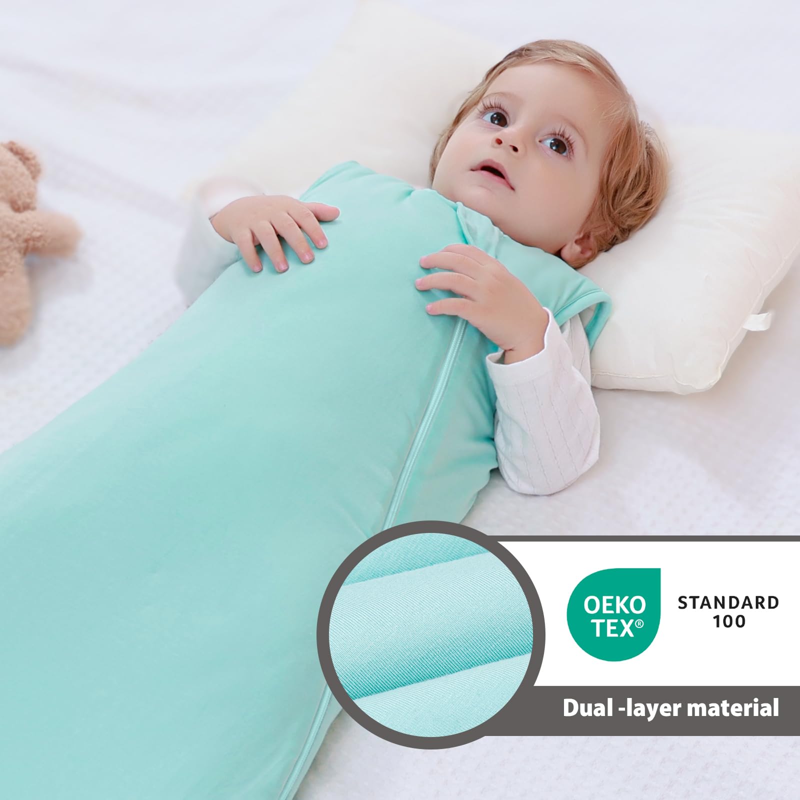 Mosebears Sacco nanna invernale per bambini 2,5 tog,Sacco Nanna Neonato in fibra di bambù, morbidissimo e caldo(6-18 mesi, Verde)