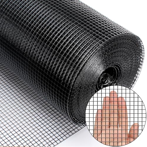 Zevemomo 36 x 50 1/4inch PVC Hardware Cloth Vinyl Coated Chicken Wire Fence Galvanized Welded Mesh Roll for Home Garden Rabbit Cage Black