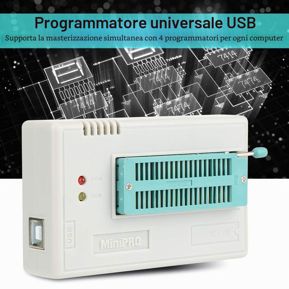 GOTOTOP Programmatore USB, programmatore universale USB per TL866II Plus EEPROM FLASH 8051 AVR MCU GAL PIC con 10 adattatore