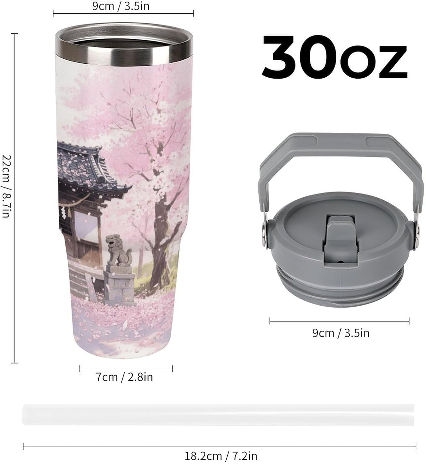 30 Oz Insulated Mug with Handle Lid And Straw Cherry Blossom Forest Pattern Large Metal Sports Bottle Great for Gifts Parties Office Coffee