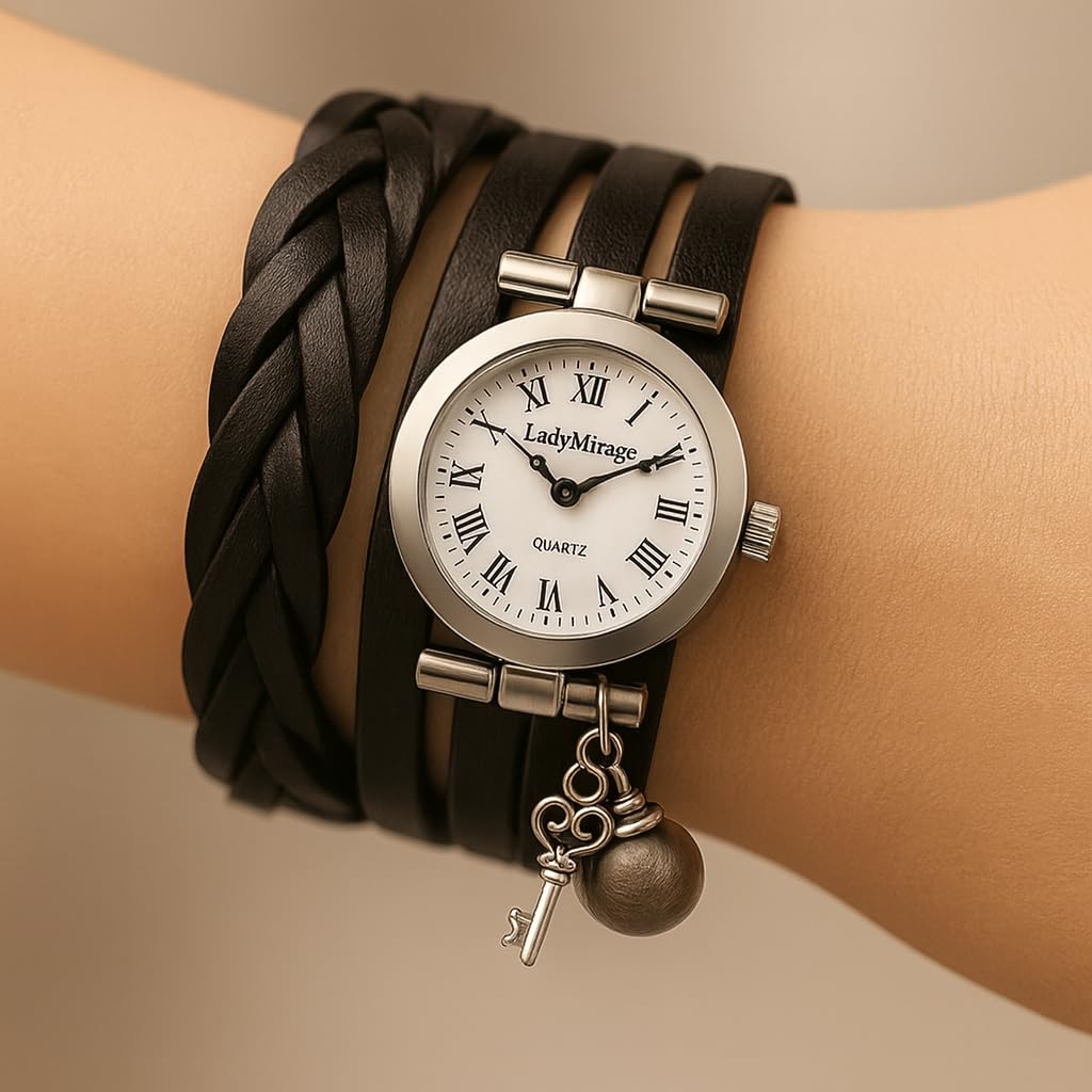 Lady Mirage - Echte Feder Echtleder Armbanduhr Damenuhr Wickeluhr - Geschenk für Sie - Handmade Geschenk - Geschenkidee für Freunden, Schwester, Geburtstag, Jahrestag, Weichnachten