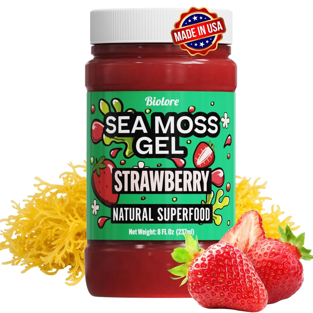 Biolore Sea Moss Gel Made in USA Raw Wildcrafted Irish Seamoss Essential (Mango Pineapple, Elderberry, Strawberry)