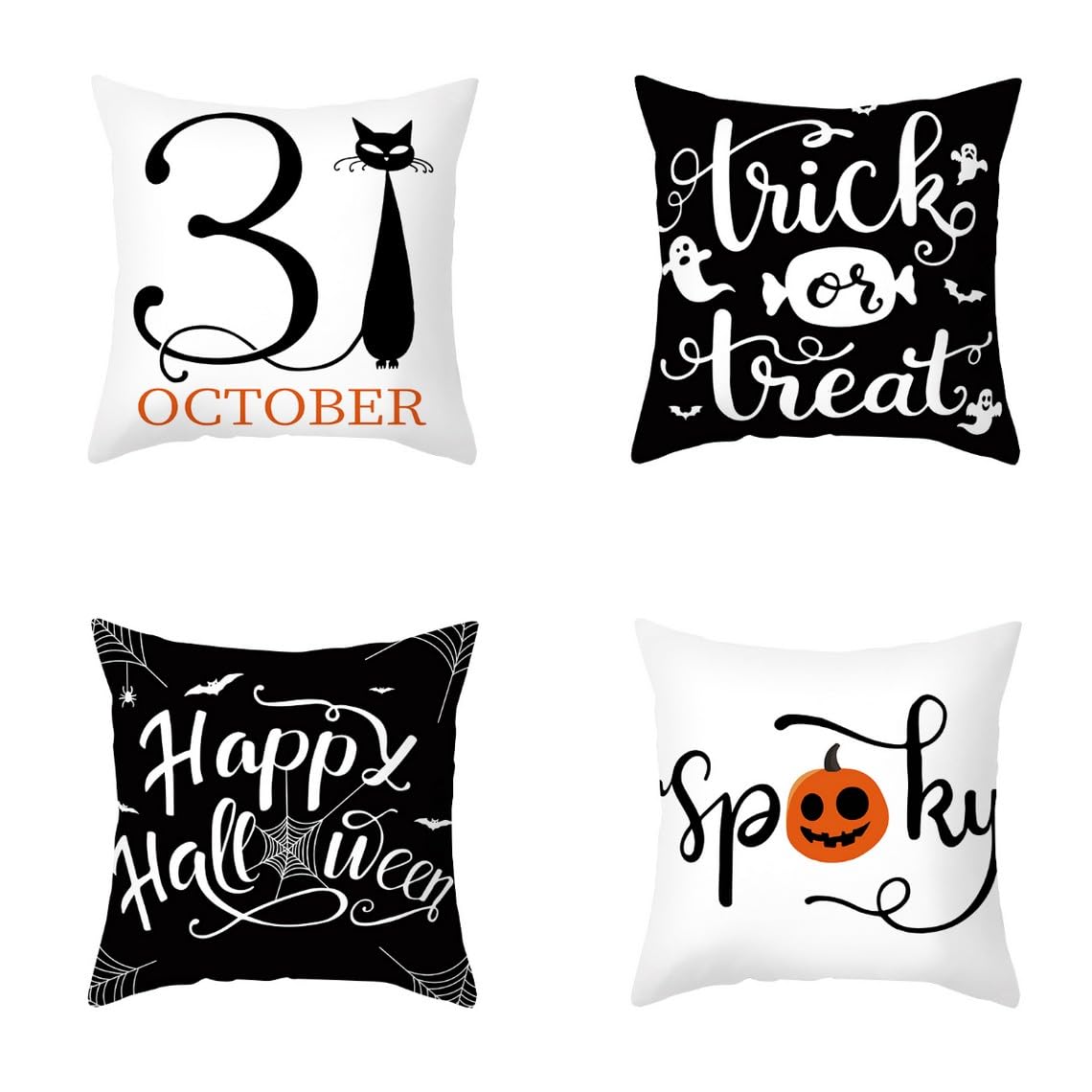 Chenlane Silk Pillow Covers Outside Outdoor Patio Cushion Replacement Sectional Halloween, Zipper King Set Premium Thickened Fabric 45x45 cm, 4Pcs
