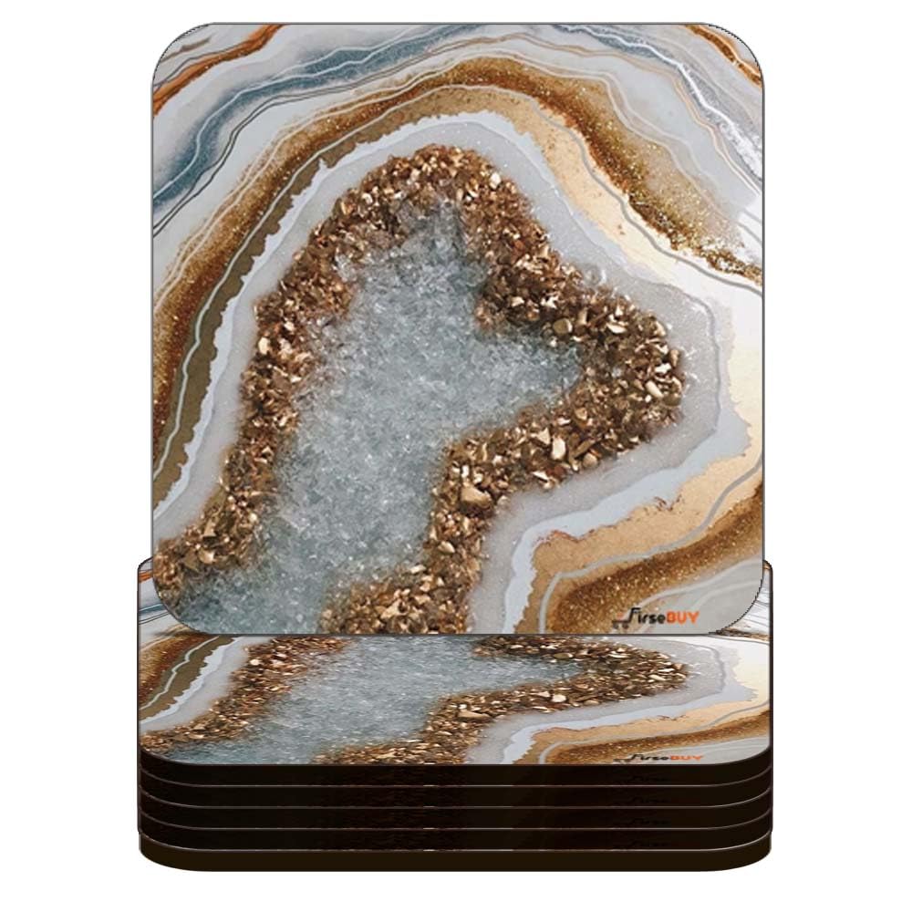 6 Pcs Square Coaster Set | Marble Texture Abstract Art Printed | MDF Wood Material Drink Coasters | Heat-Resistant Round Coaster for Home, Office Table, Dining Table, Home Decor (3.5 Inches)-image-28
