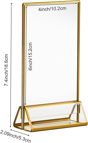 Miniatura 2 de Paquete de 6 soportes acrílicos con bordes dorados, soportes de menú de doble cara de 4 x 6 pulgadas, marcos de fotos transparentes para carteles de