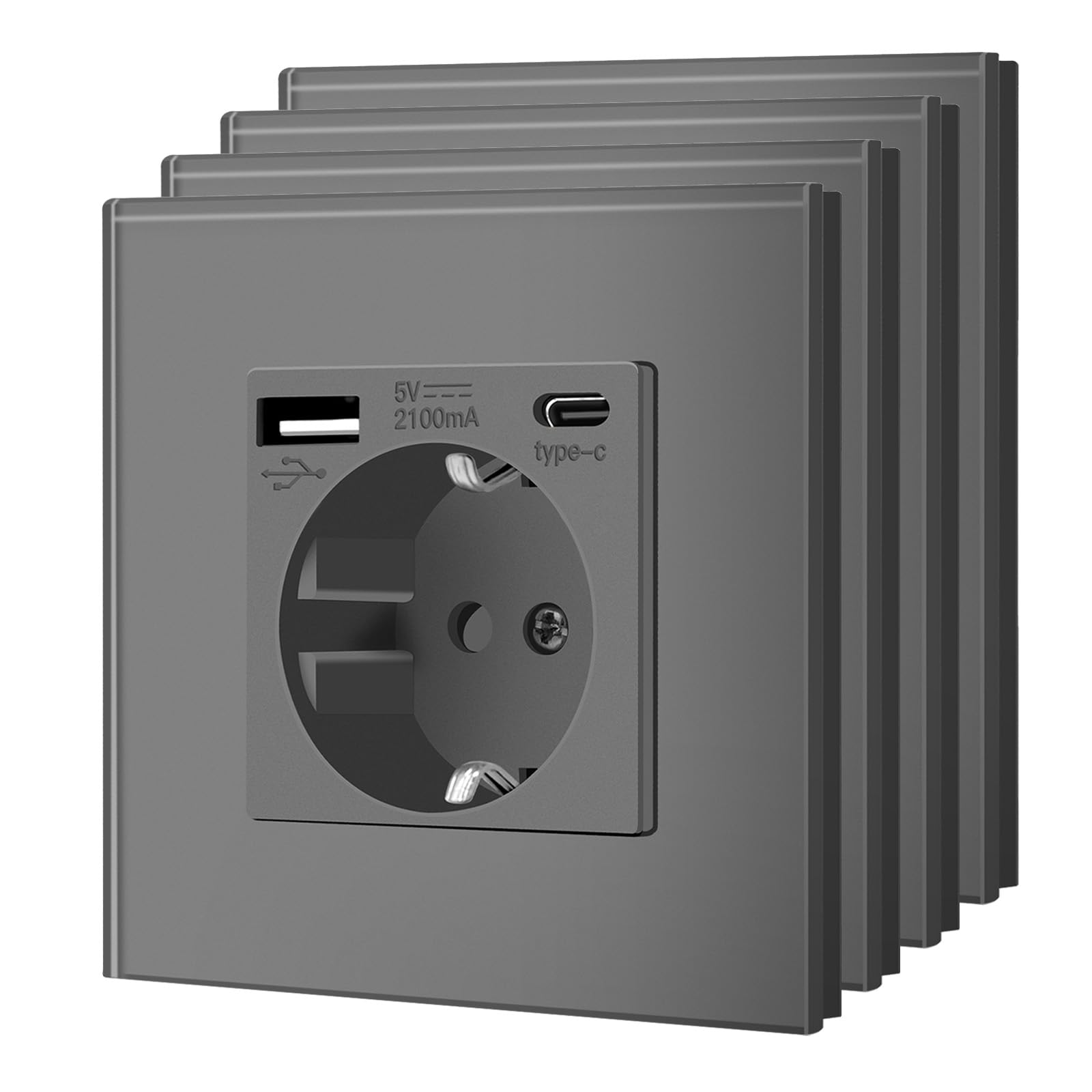 BSEED Enchufe de Pared con USB C,Enchufes Dobles Empotrados con Cristal,Toma de Corriente,Seguridad infantil,Fácil de Instalar,M Serie,2 Enchufes con USB y Tipo C,157mm Blanco — view 69