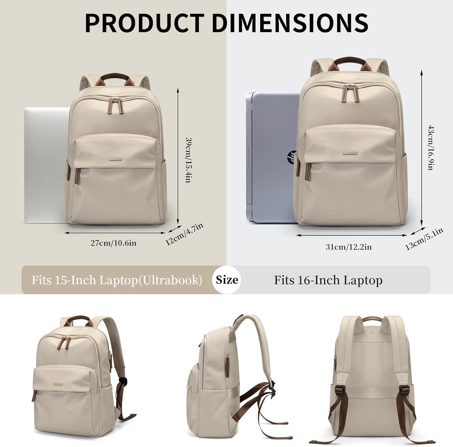 GOLF SUPAGS Laptop Backpack for Women Fits 14 Inch Notebook Casual Daypack Purse Work Travel College Bag (Apricot) - Image 5