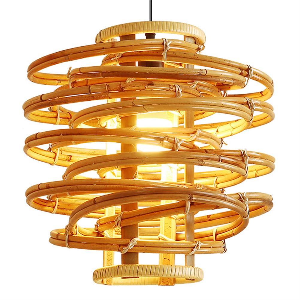 LYMSXAZOU Hanging Rattan Chandelier Southeast Asian Style Ceiling Light Fixtures DIY Hand-woven Wicker E26 Lighting With Adjustable Cord For Bedroom Living Room,Dining Room