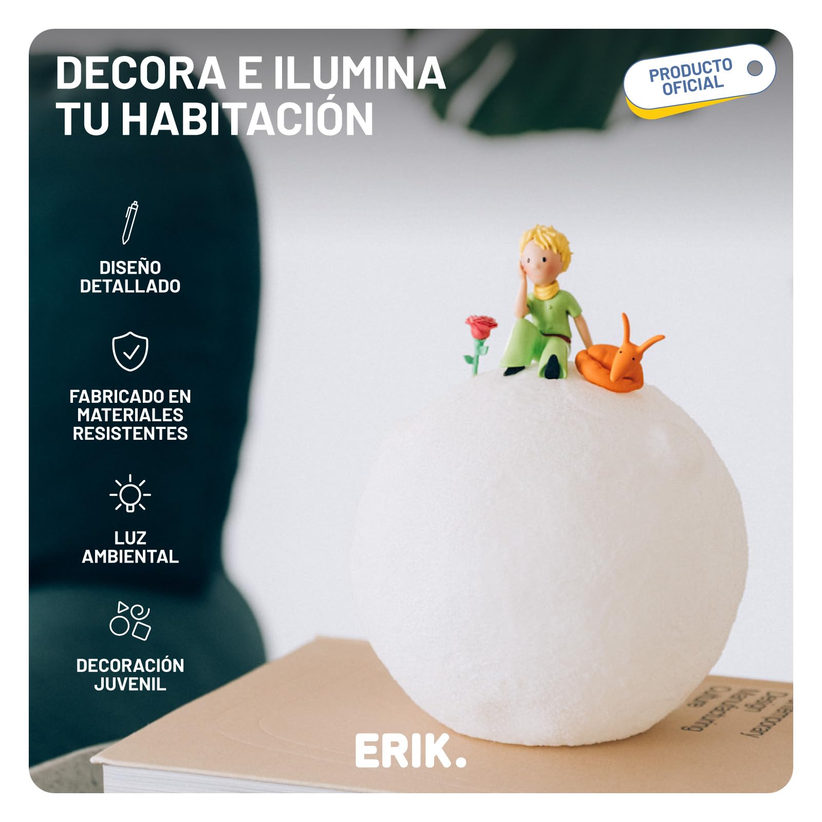 Lampara El Principito - Lampara de mesita de noche (Luz nocturna infantil) o de Escritorio Infantil con LUZ tenue para niños │ Decoración habitación Juvenil - Regalo El Principito Merchandising