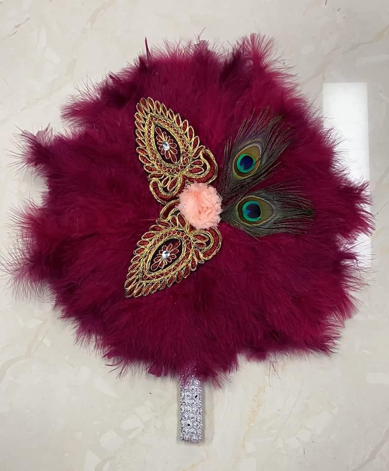 Msbfea African Feather Fan Design African Champagne Feather Big Fan Ladies Wedding Feather Fan for Bride Two Side Feather Nigerian Feather Color 878