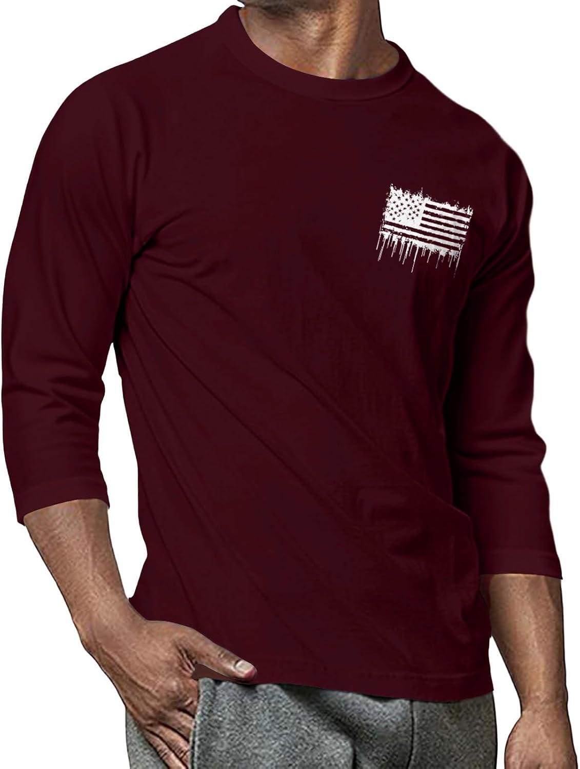 WENKOMG1 Men's Three Quarter Sleeve Graphic T Shirt Summer Casual Athletic Workout T-Shirt, S-3XL