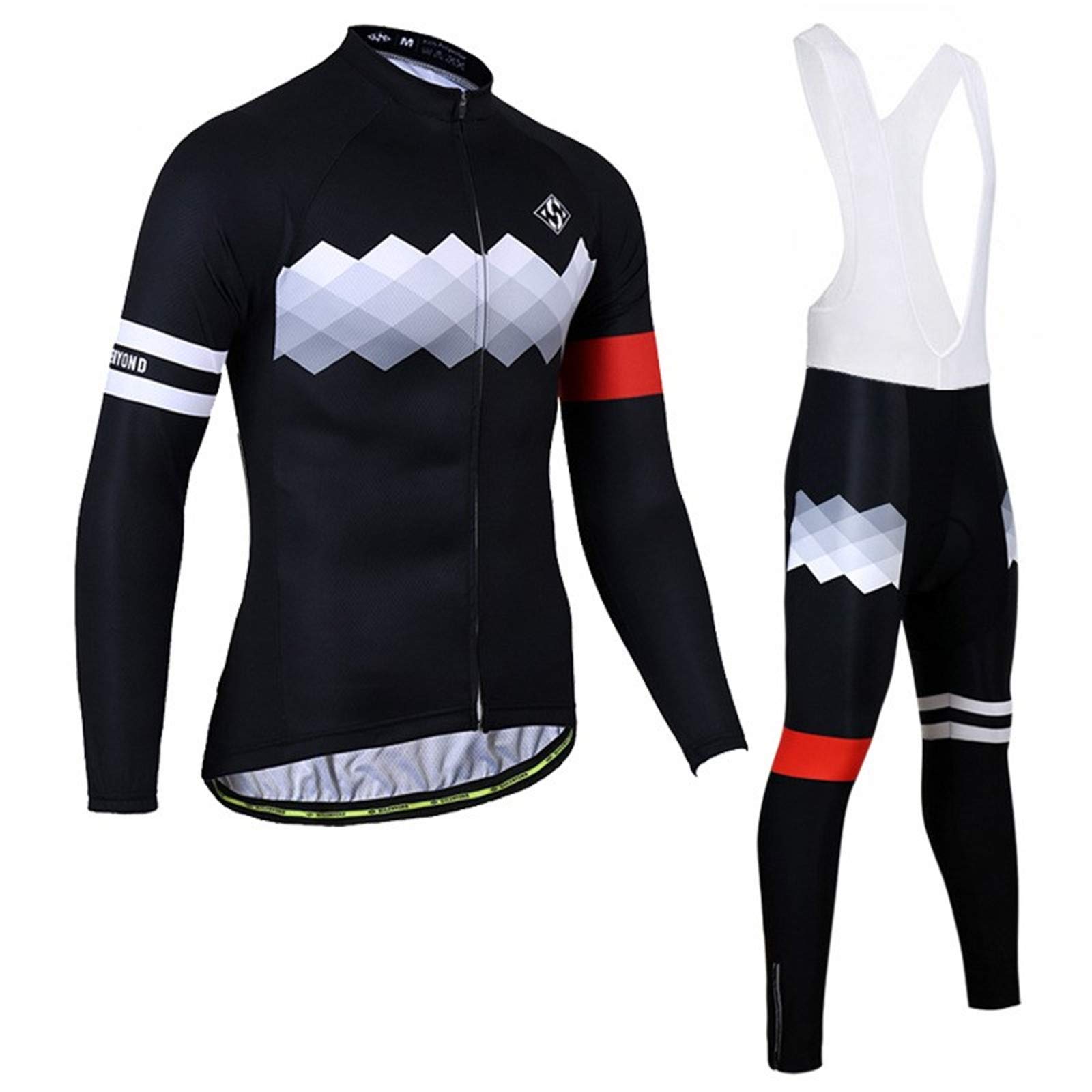 Męski strój rowerowy z długim rękawem odzież sportowa wiatroszczelna odzież rowerowa zestaw z termoaktywną koszulką polarową + spodnie wyściełane 3D (22, XXL)