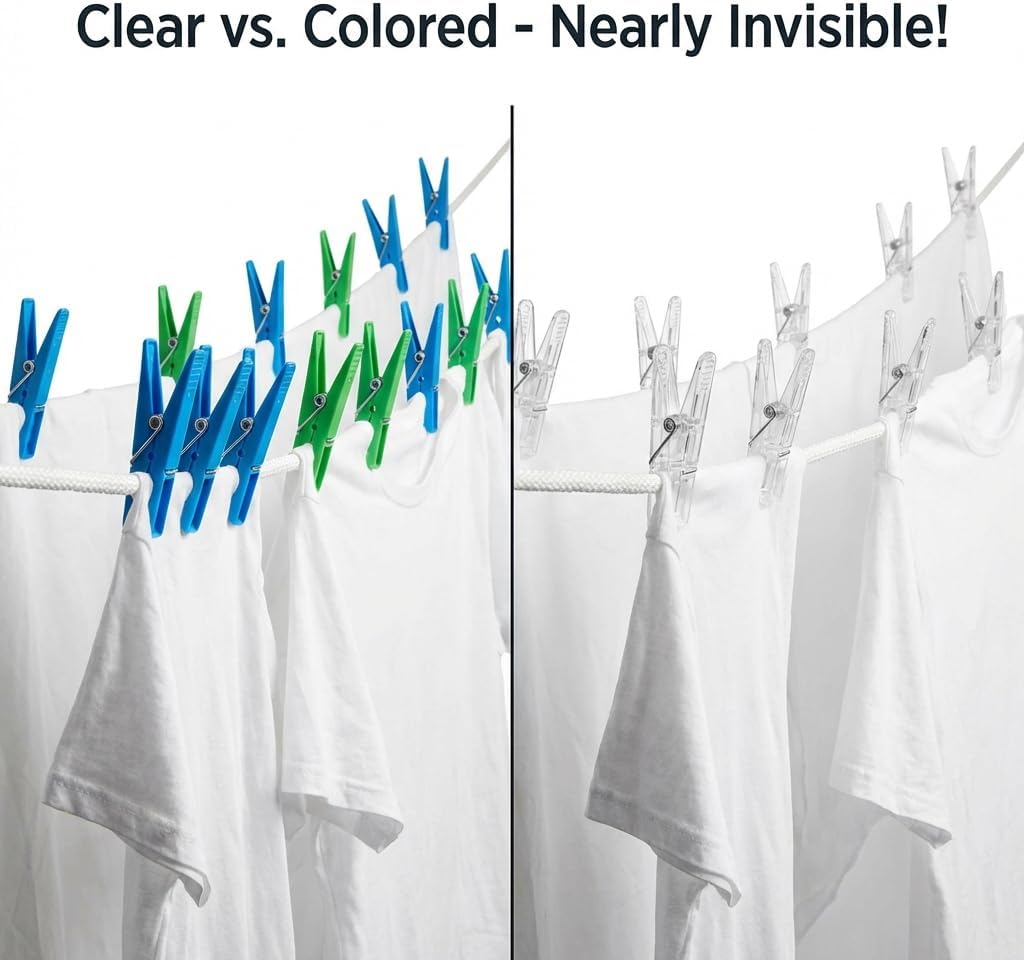 20 Pack Clear Plastic Clips - Multi-Purpose Spring Clamps for Laundry Clothespins, Balloon Arch Decoration, Photo Backdrop, Home Office - 2.4" Transparent Grip Clips