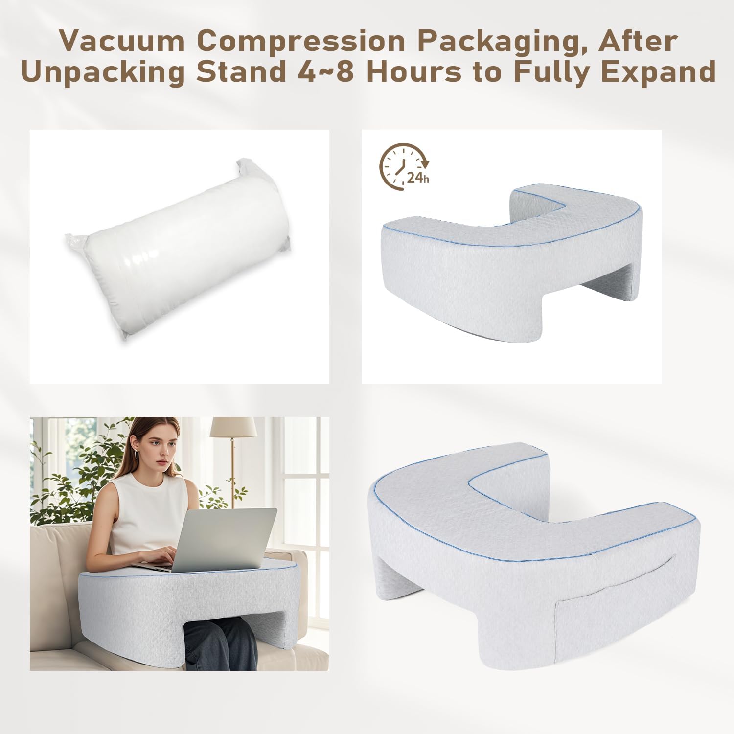 Lap Desk Pillow for Laptop, Memory Foam Reading Pillow for Lap with Arm Rest and Side Pocket, Lap Pillow Desk for Gaming, Working or Crocheting in Sofa, Bed