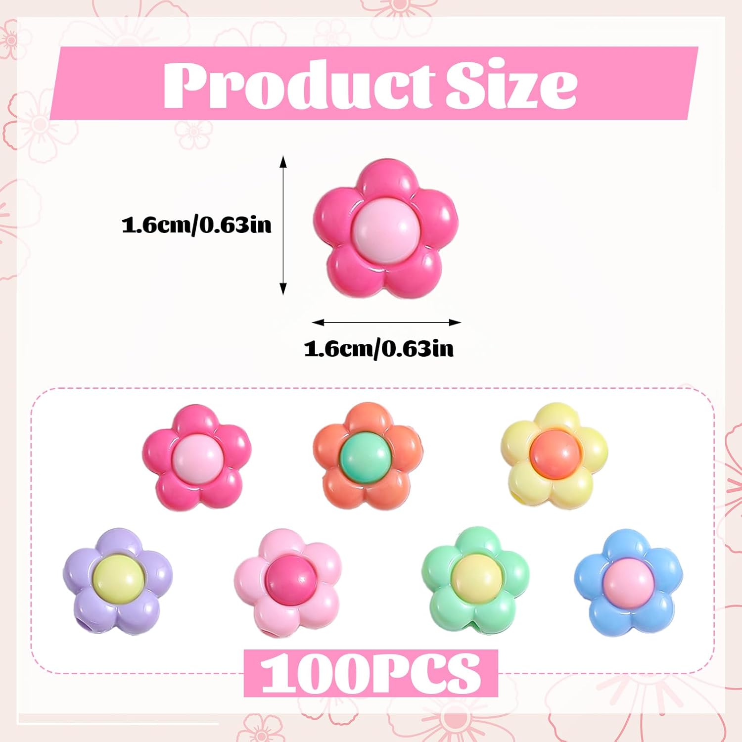 100 PCS Silicone Beads for Jewelry Making, Large Size Colorful Five Petal Beads Sun Flower Bead for Crafting Handmade DIY Bracelet, Charms Keychain Craft Supplies (16mm, Rainbow Color) - Image 2