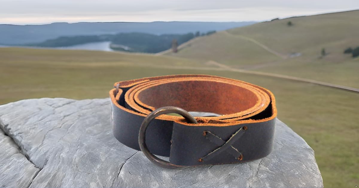 NauticalMart Medieval Leather Belt with Brass O Ring - 150 cm Long Viking Retro LARP Leather Black Belt for SCA, Knight Reenactment, Ren Faire, Cosplay, and Halloween Costumes