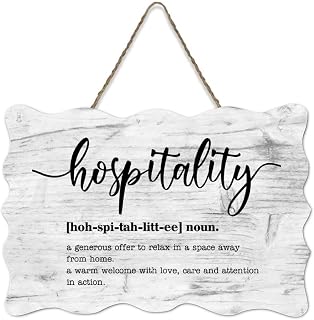 Rustic Hospitality Definition Typography Wood Signs Hospitality Dictionary Wall Art Vintage Wood Plaque Farmhouse Wall Decor for Home Bars Clubs Cafes Man Cave Party 8x12 inch