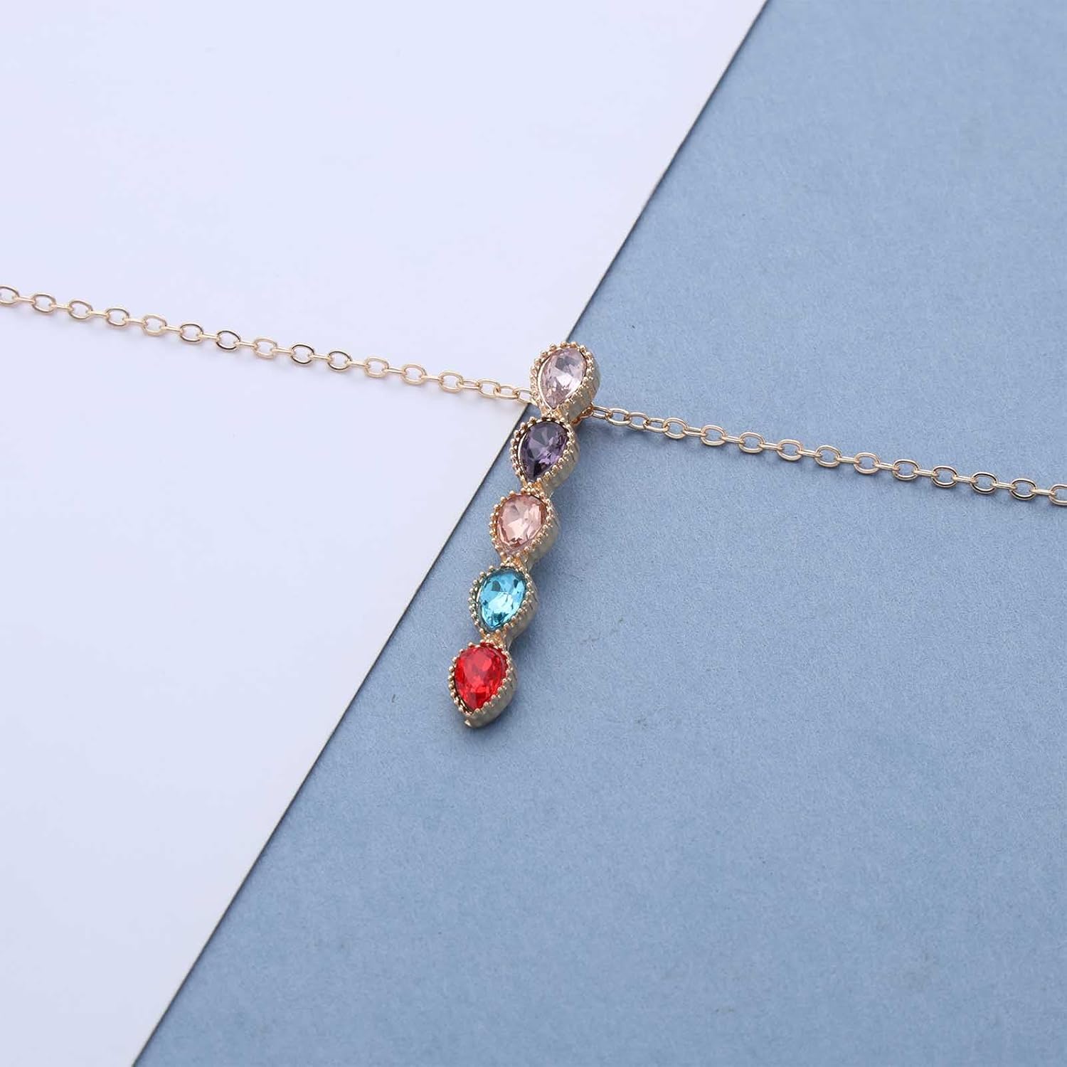 Boho Colorful Teardrop Gemstone Necklace Gold Cz Waterdrop Necklaces Rainbow Crystal Bar Necklace Rhinestone Teardrop Necklaces Jewelry for Women - Image 7