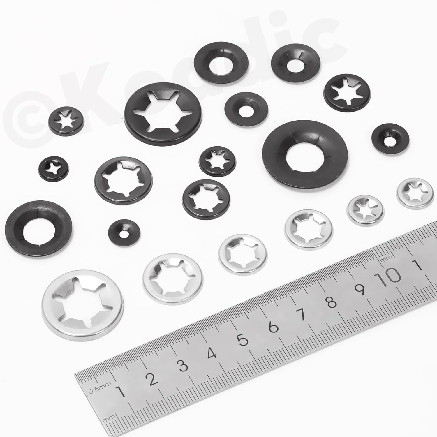 Keadic 211Pcs Dolly Wheel Lock Washers, 65Mn Steel Push On Dolly Wheel Lock Washer, Push Nuts for Dolly Wheel Lock Washers Axle Push Nuts for Automotive M3 M4 M5 M6 M8 M10 M12