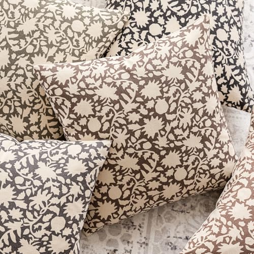 Image of Foindtower Set of 2 Decorative Neutral Floral Throw Pillow Covers Accent Farmhouse Cushion Covers Boho Vintage Pillowcase for Couch Sofa Bedroom Living Room Home Decor,20x20 Inch,Brown