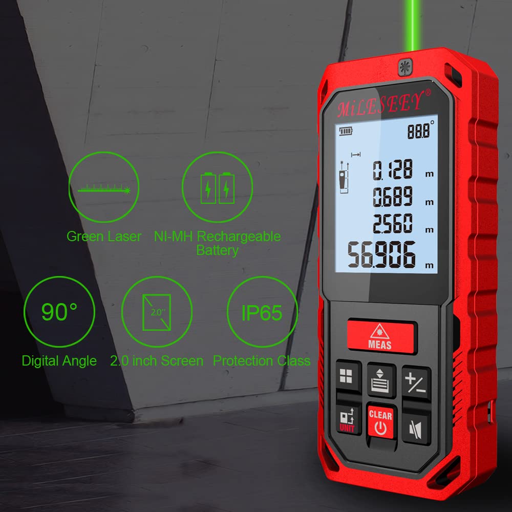 Medidor de Distancia Telémetro S2/S8G Telémetro láser Verde Medidor de Distancia láser Digital Cinta métrica láser Diastímetro Herramienta de Alta precisión y precisión (Bluetooth 50 m)