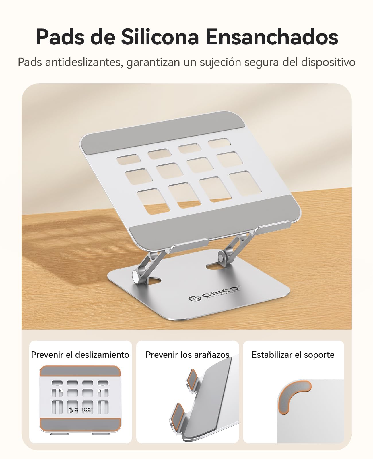 ORICO Soporte Portátil Ajustable Plegable, Laptop Stand de Aluminio Ergonómico y Ventilado, Elevador Portatil Escritorio Compatible con MacBook Air, Pro y Portátiles de 10-17" – ST11, Plata
