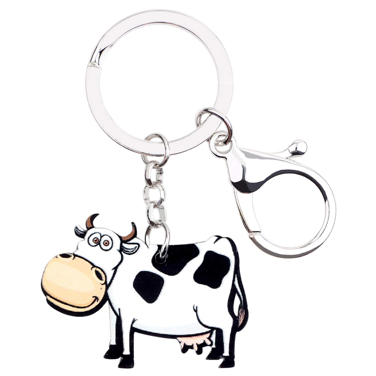 BONSNY Acrylic Sweet Colorful Cow Dairy Cattle Keychains Key Ring Car Purse Bags Farm Animal Lover Gifts (Beige)