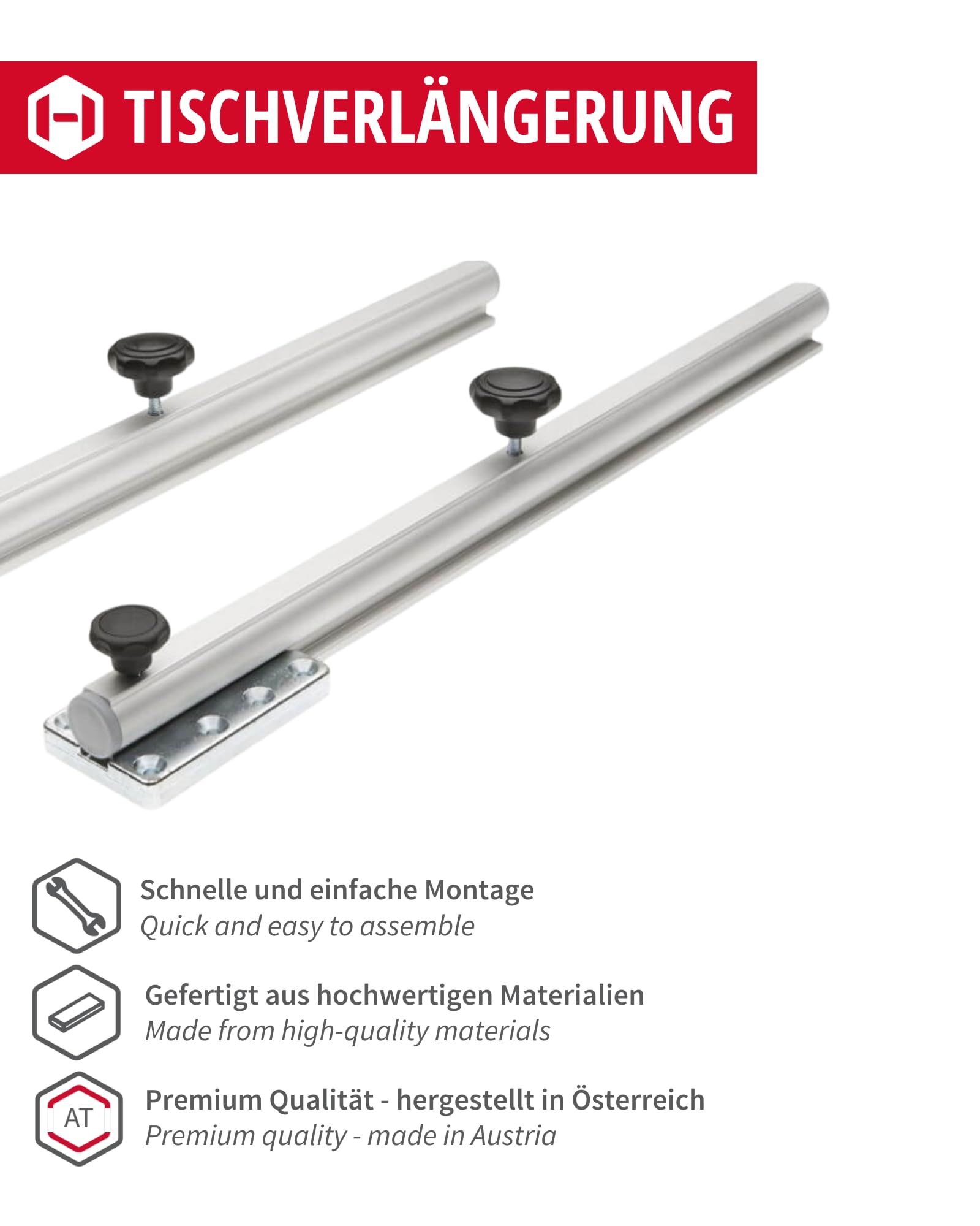 Gedotec Estensione da tavolo in alluminio | Tiver | Portata 60 kg | Estensione del piano del tavolo | Montaggio semplice | Estensione stabile per tavolo da pranzo o tavolo da conferenza | Dining Table