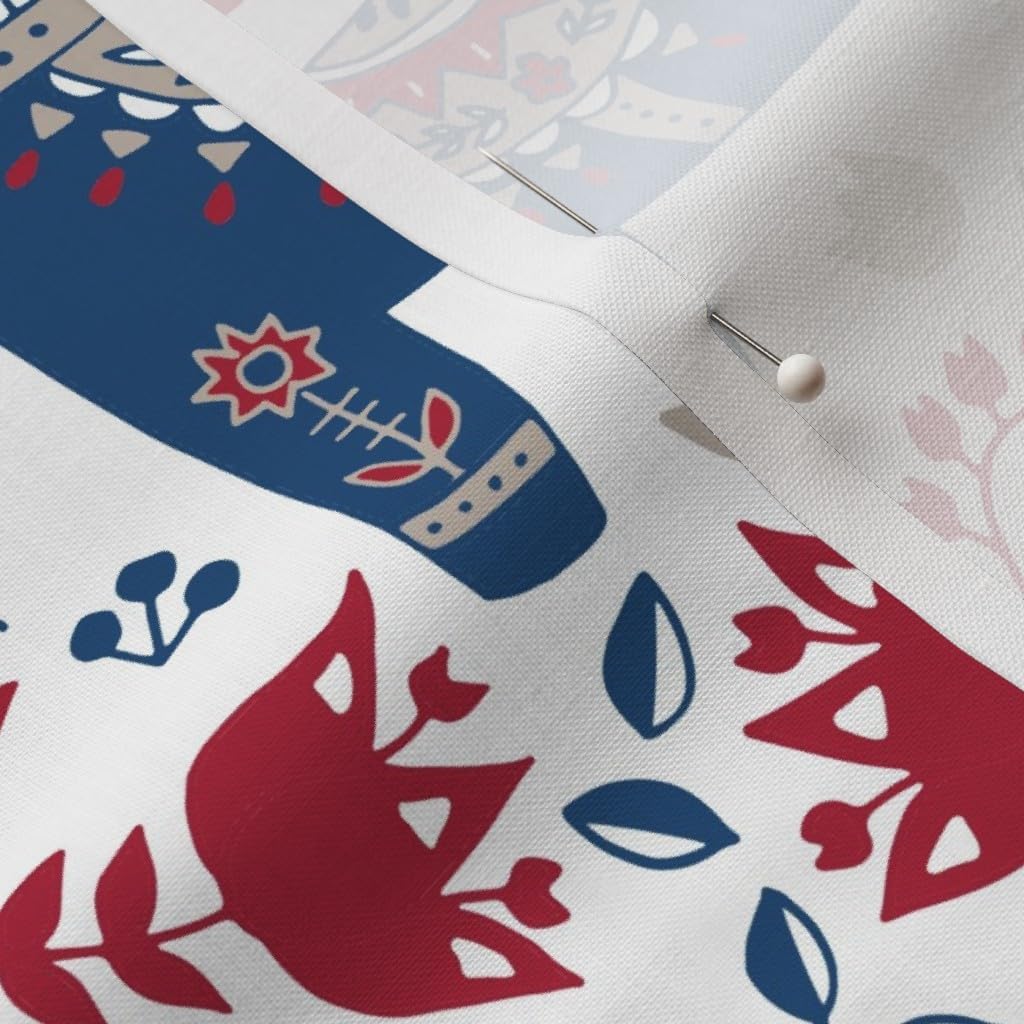 Spoonflower Fabric - Swedish Folk Art Dala Horse Scandinavian Red Blue Printed on Petal Signature Cotton Fabric by The Yard - Sewing Quilting Apparel Crafts Decor