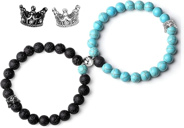 XIANNVXI Couple Bracelets Matching Bracelets for Couples Crystal Beads Beaded Bracelets Elastic Crown King&Queen Jewellery Gifts for Lover Him Her