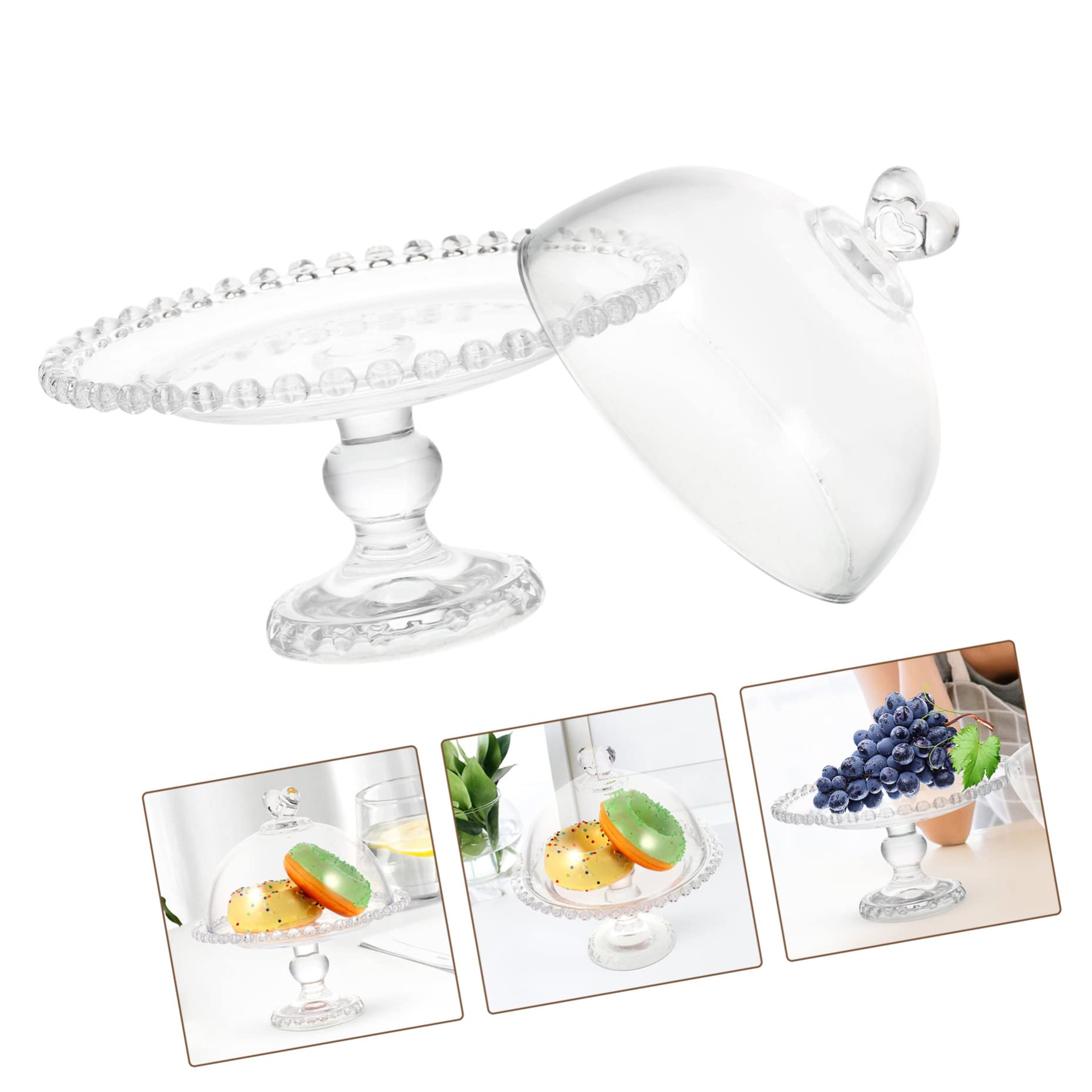 Alipis 1 Juego Molde Para Pasteles Cubierto Plato Expositor De Postres Soporte Para Pasteles Con Cúpula Pequeña Cúpula De Pastel Recipientes Para Pasteles Té De La Tarde Fruta Vidrio